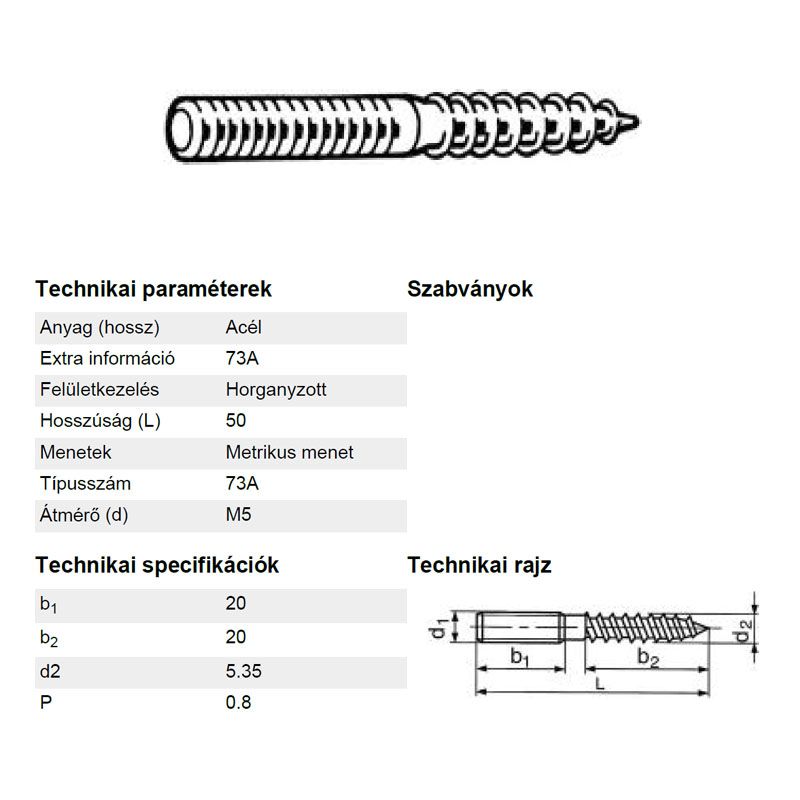 FA-FÉMMENETES CSAVAR M05*050 DIN 978 HG. STANDARD IMPORT SPECIÁLIS KÖTŐELEMEK