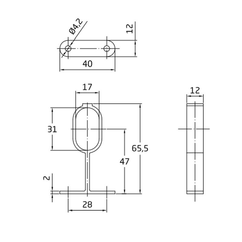 AMIG 8/3421 DARABRA MÁNDLIRÚDTARTÓ KÖZÉPSŐ 30*15mm BRONZ OVÁL ANTIK CSŐHÖZ  BÚTORTARTOZÉK