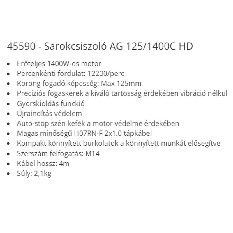 SAROKCSISZOLÓ 1400W D125mm AG 125/1400C HD F.F.GROUP 45590
