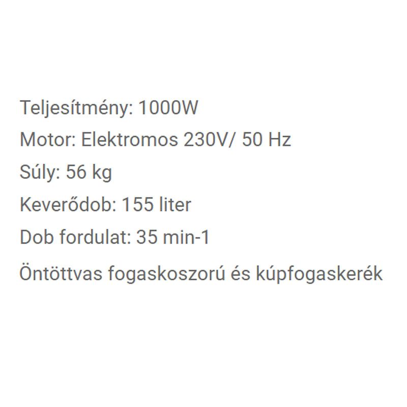 KÖLCSÖNZÉS BETONKEVERŐ 155L KAUCIÓ:  60.000,- FT 2/2 AGRIMOTOR B1510FK BETONOZÁS