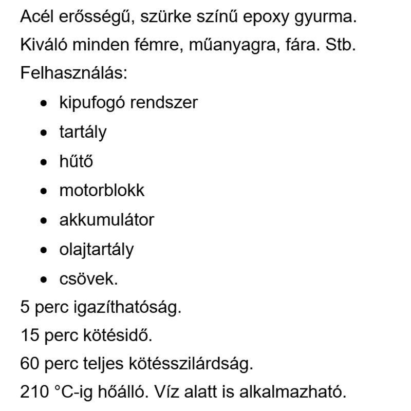 RAGASZTÓ EPOXY 15P GYURMA 57GR ACÉL ERŐSSÉG,210 FOKIG HŐÁLLÓ VERSACHEM MAGNUM RAGASZTÁSTECHNIKA