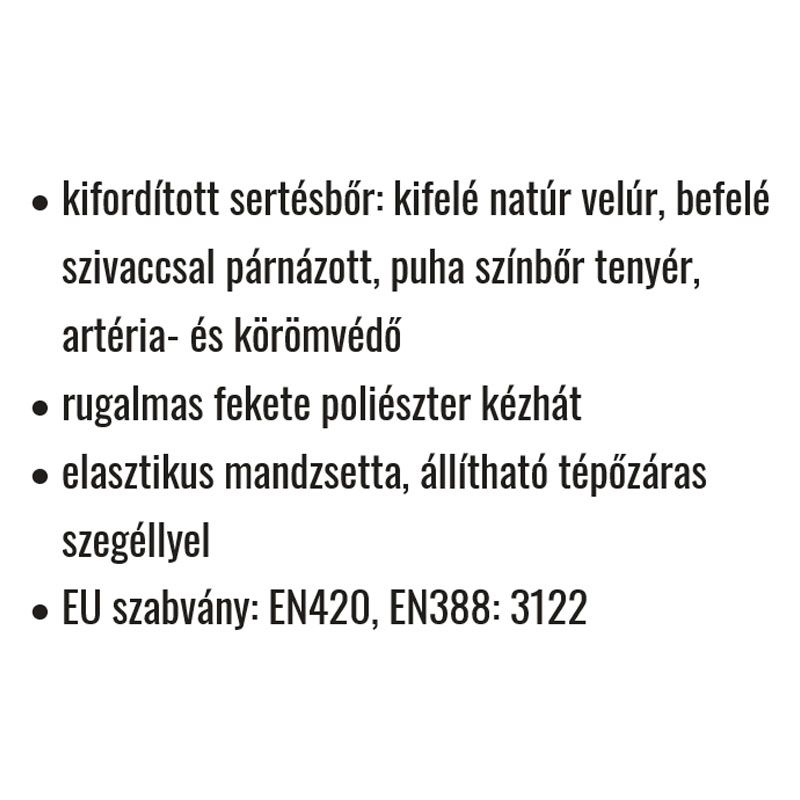 VÉDŐKESZTYŰ SOFŐR SERTÉSBŐR 10 NATÚR, FEKETE KÉZHÁT, TÉPŐZÁR COVERGUARD 910 UTOLSÓ DB-OK