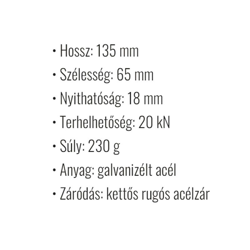 KARABÍNER KETTŐS RUGÓS 18mm EN362 HG. CADO 20kN COVERGUARD GAZ002 EMELÉSTECHNIKA TARTOZÉKOK