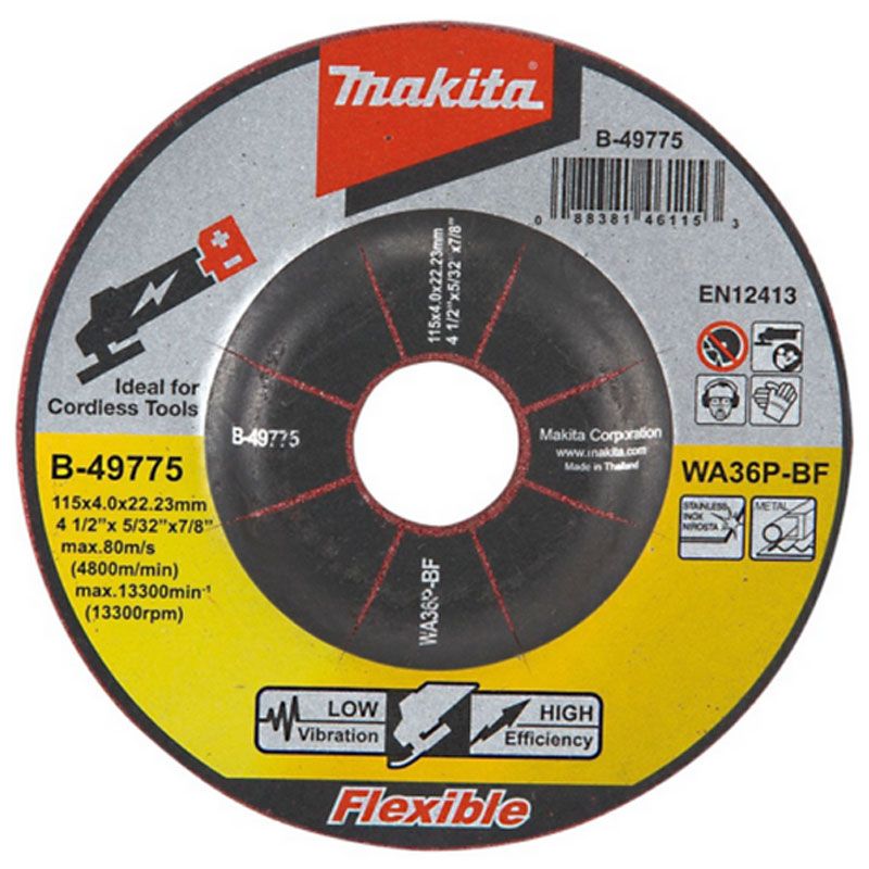 MAKITA B-49775 TISZTÍTÓKORONG ACÉLH. D115*4.0 22LYUK WA36P-BF FLEXIBILIS T42  VÁGÁS,CSISZOLÁS ÉS POLÍROZÁS