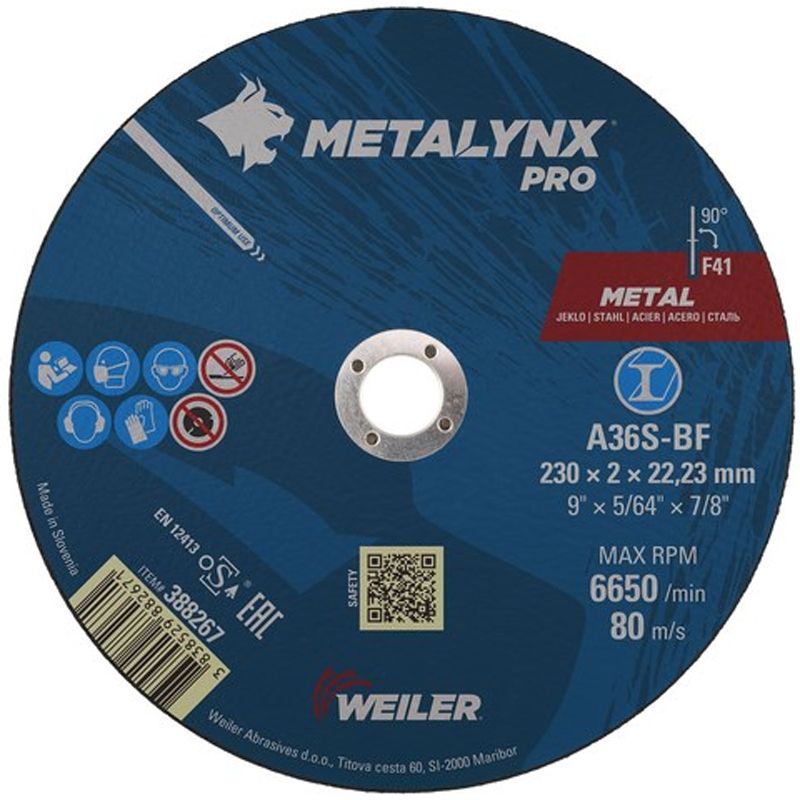 VÁGÓKORONG ACÉL D230*2.0 22LYUK A36S-BF METALYNX PRO 388267