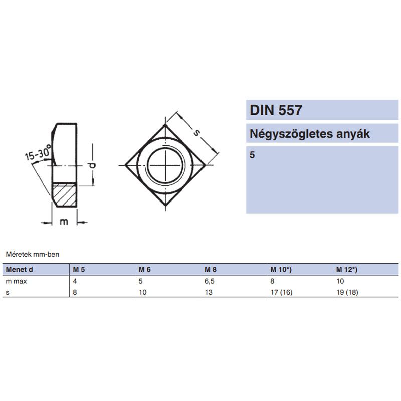 NÉGYSZÖG STANDARD ANYA M10 DIN 557 A2 INOX  ANYACSAVAR