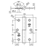 AMIG 424/4664 - MHA 477 AJTÓPÁNT SZÖGLETES 90*65*2,5mm INOX JOBB/DCHA  AJTÓVASALAT