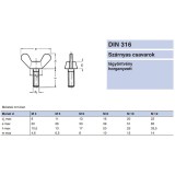 SZÁRNYAS CSAVAR M12*40 DIN 316 HG. IMPORT SPECIÁLIS KÖTŐELEMEK